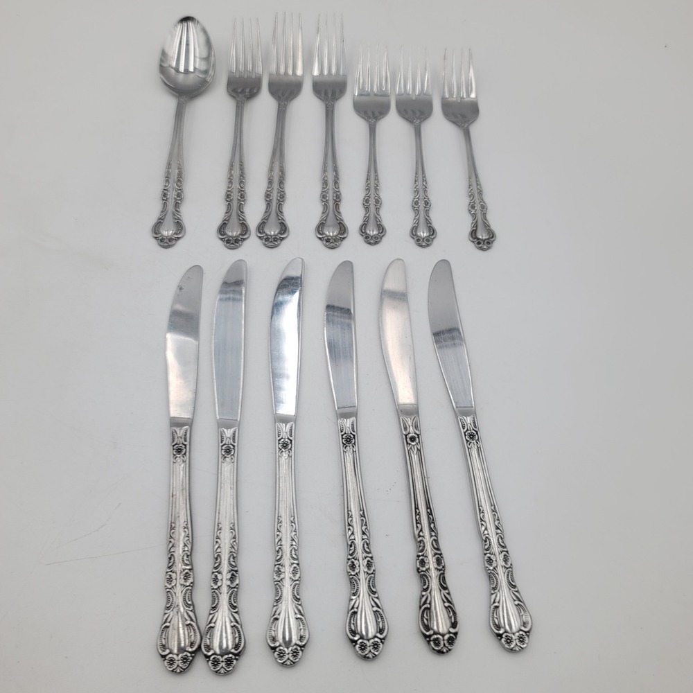13pc Ekco Eterna Sandra Jeanne Stainless Flatware Japan Set Knives Forks Spoon - Picture 2 of 5